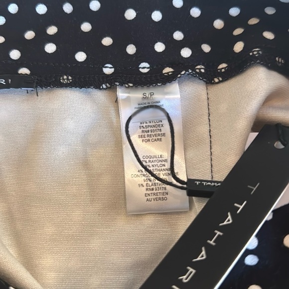 T TAHARI Midi Pencil Skirt Size S Black White Polka Dot Slit Leg Tummy Control - Picture 8 of 12